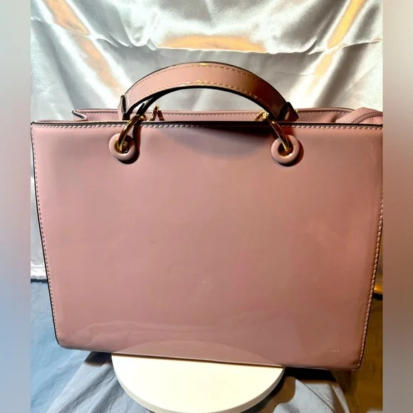 Blush Pink Patent Leather Structured Bag WGold-Tone handles & og Crossbody Strap - Picture 6 of 9